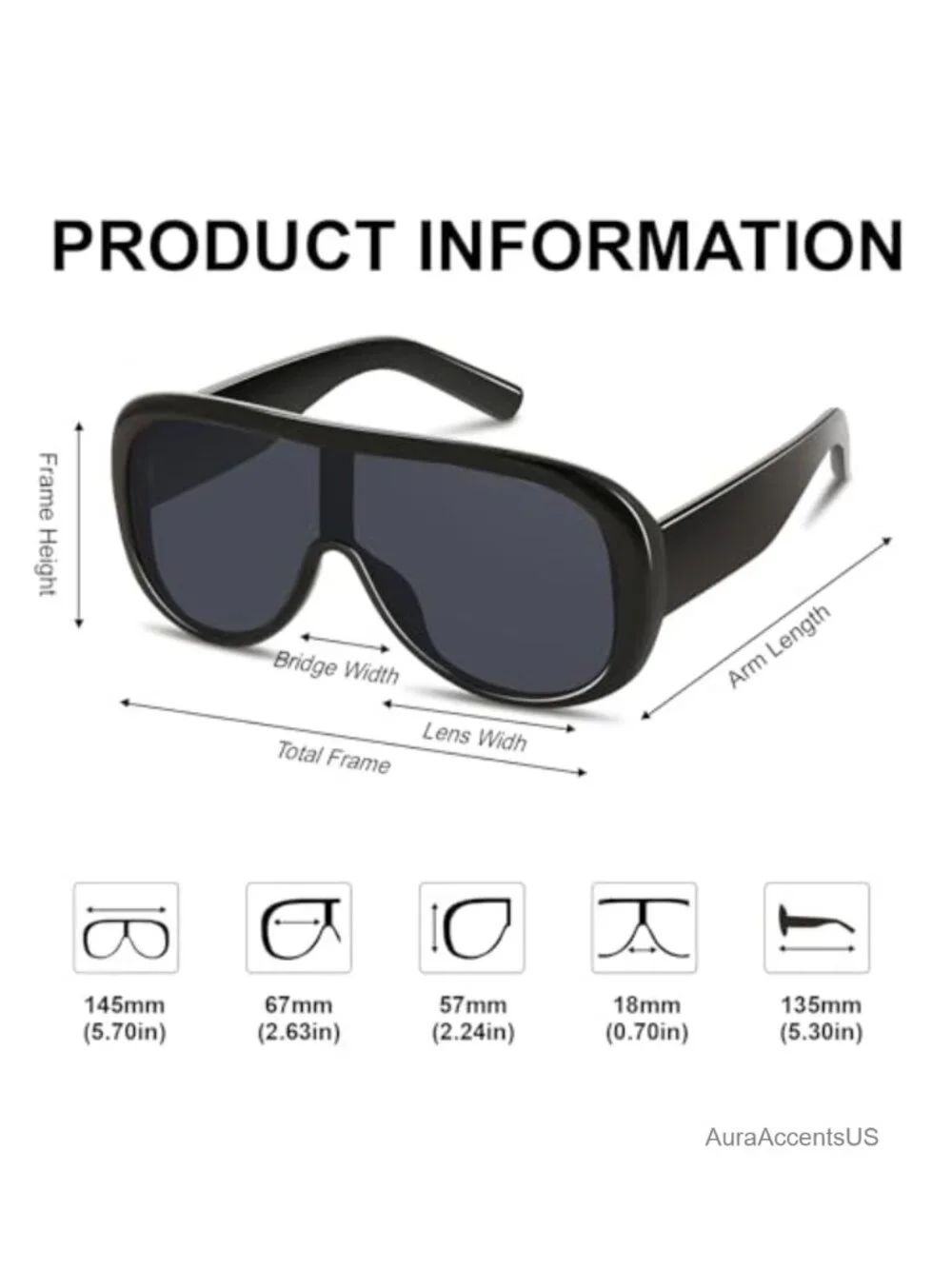 Oversized Shield Sunglasses UV400 Protection Retro Thick Frame Unisex